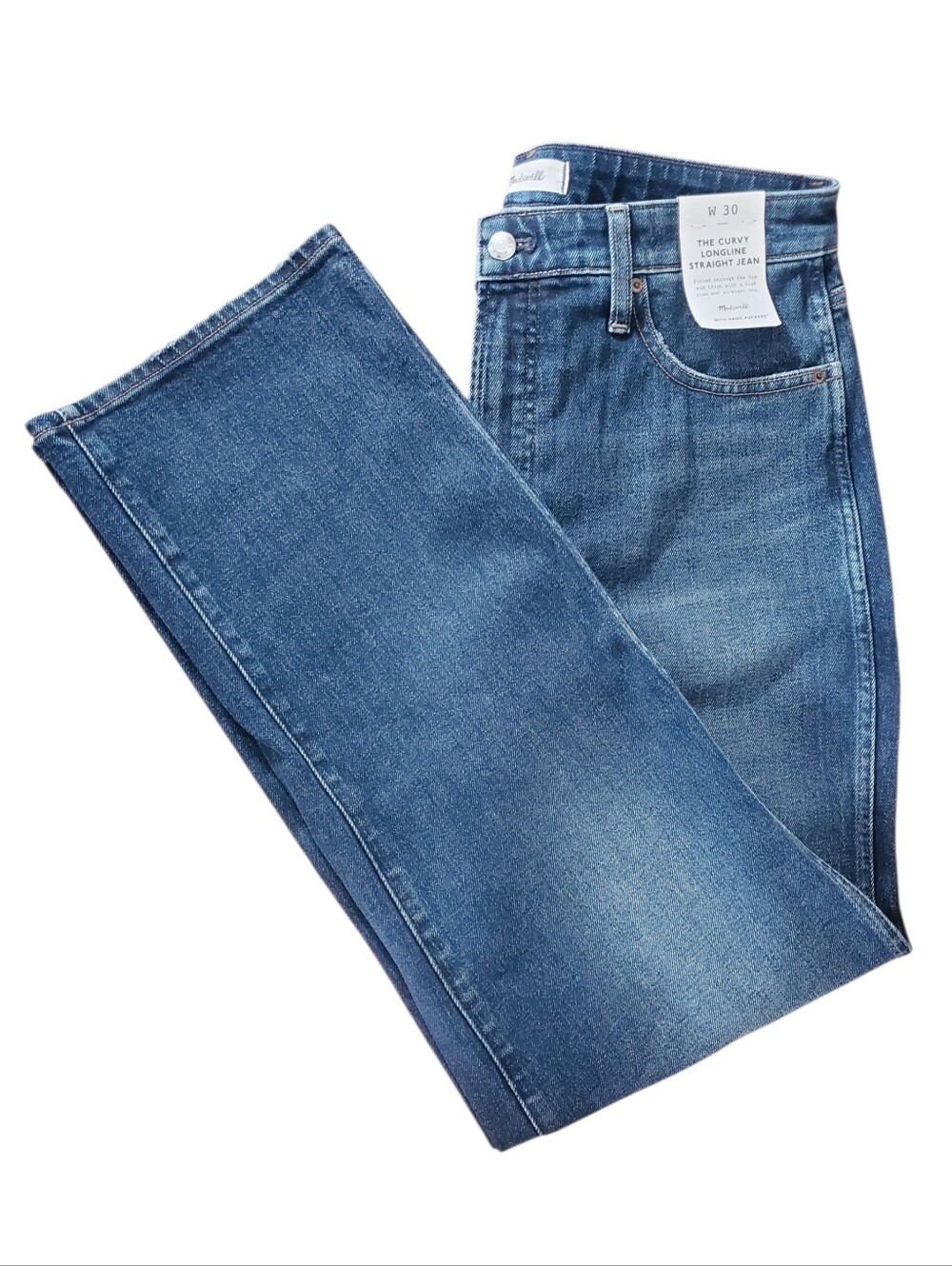 Madewell Curvy Longline High Rise Straight Jean Midnight Waters Wash Casual 32" - Picture 2 of 12